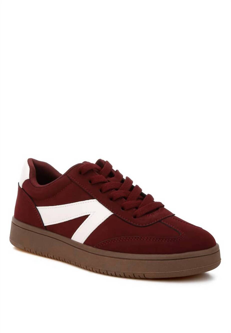 NEW RAG COMPANY women's zoomer contrasting patchwork chunky sneakers in burgundy
